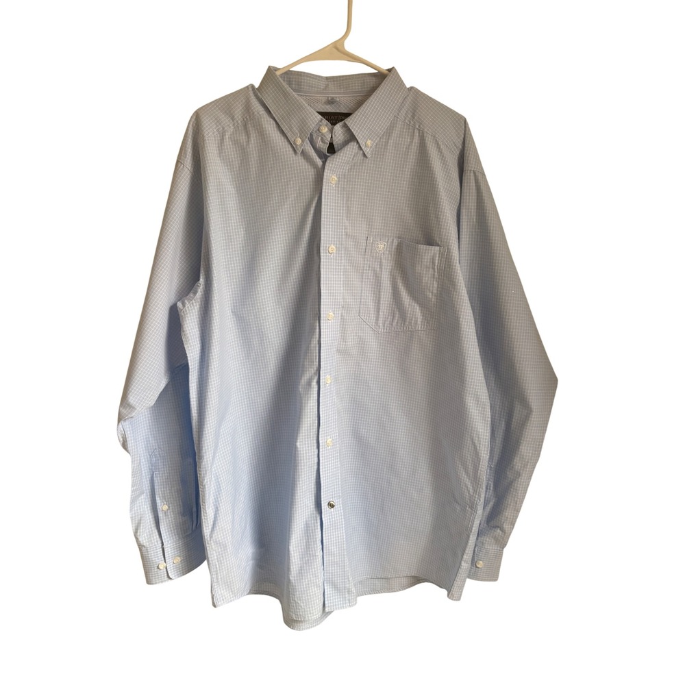 Ariat Pro Series Mens Large Blue White Check Long Sleeve Button Down Shirt
